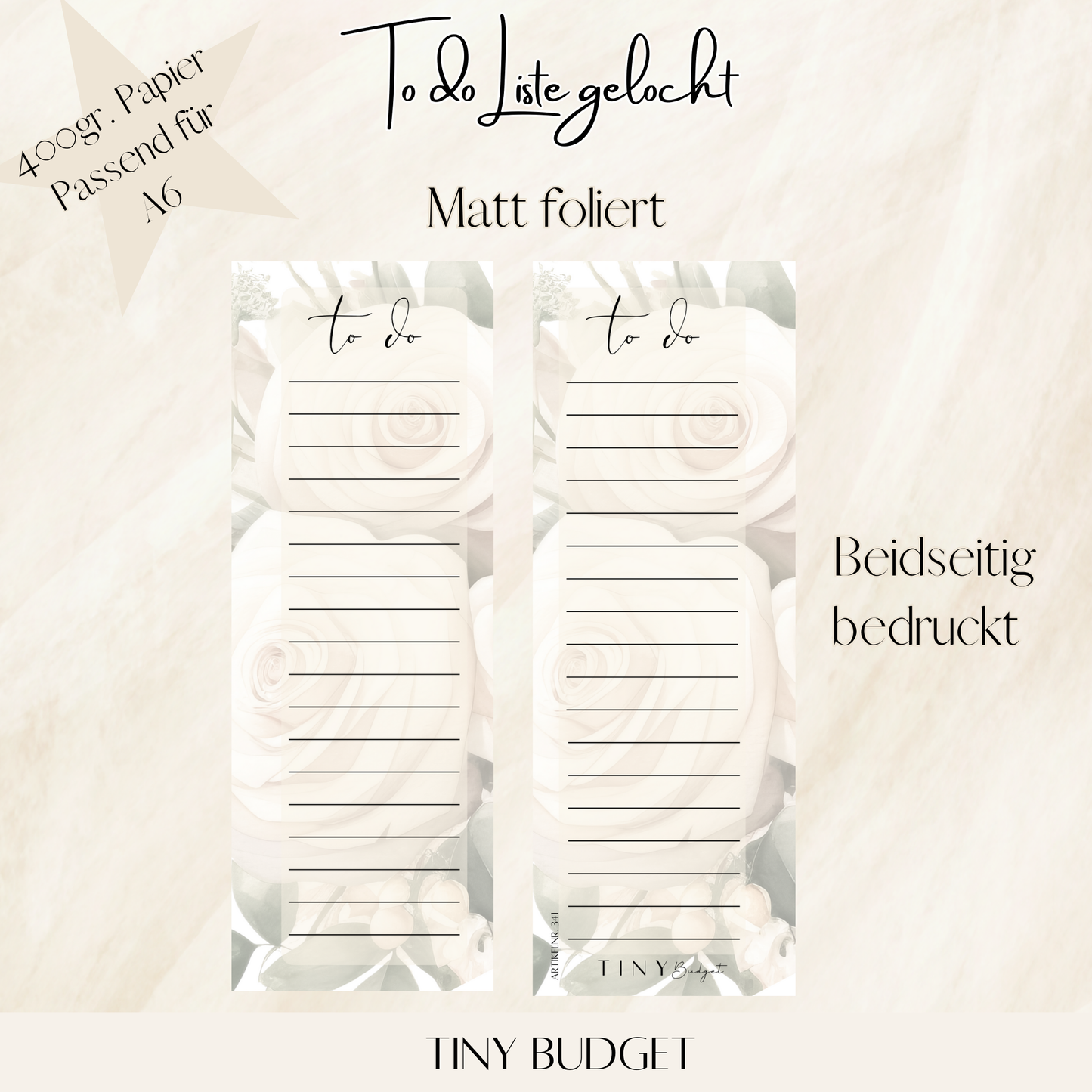 Einheftbare To Do Liste ( Matt laminiert )