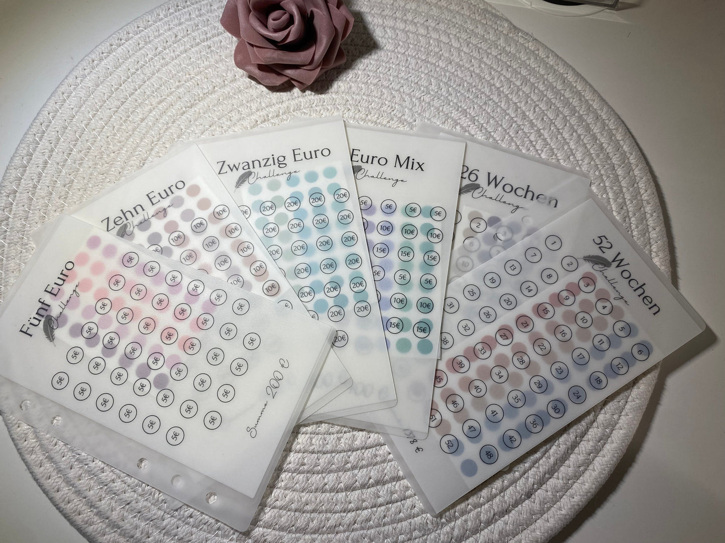 Frosty Geldumschläge laminiert mit Challenge / 5Euro /10 Euro / 26 Wochen