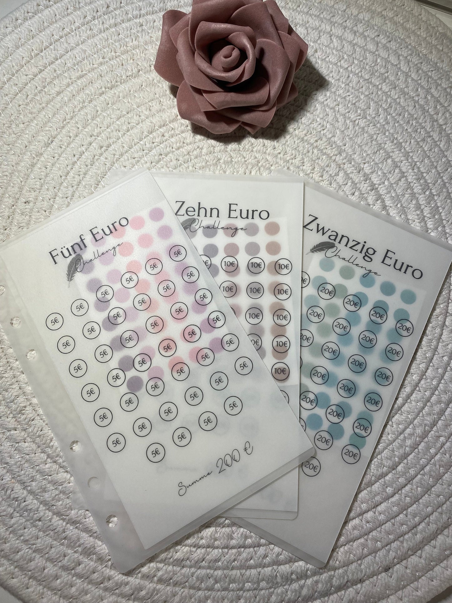 Frosty Geldumschläge laminiert mit Challenge / 5Euro /10 Euro / 26 Wochen